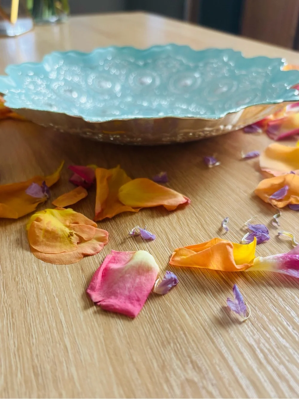 Mandala Style Glass celebration Bowl Boho ocean blue seafoam & Gold